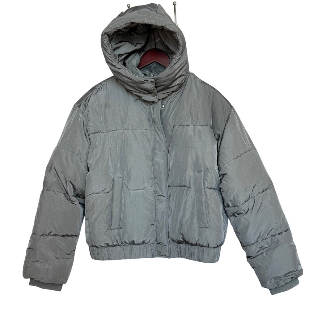 Abercrombie &‎ Fitch Ultra Collection Puffer Jacket Womens L Gray Hooded Coat